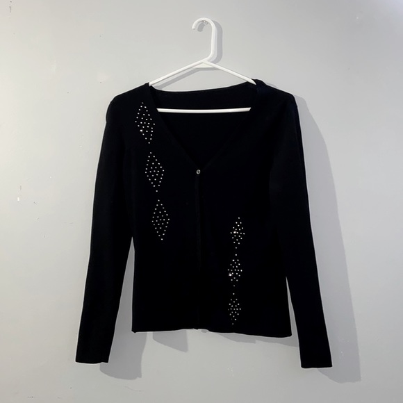 Bling Argyle Black Cardigan Long Sleeve - Picture 1 of 4